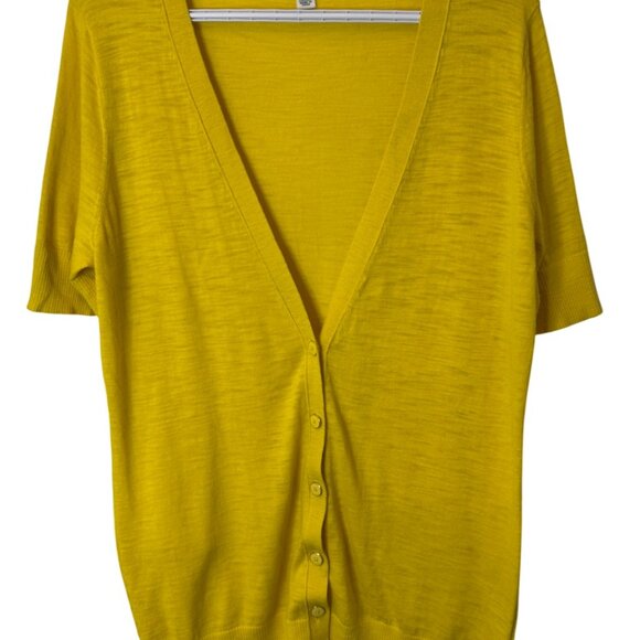 Banana Republic yellow knit short sleeve V neck button up cardigan size XL - Picture 3 of 8